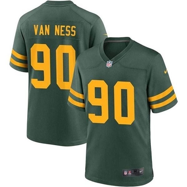 Men's Green Bay Packers #90 Lukas Van Ness Green with Yellow Number Stitched Game Jersey