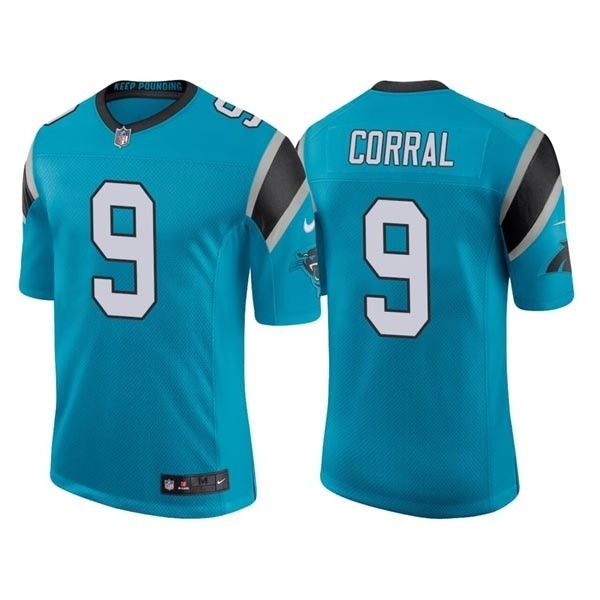 Men's Carolina Panthers #9 Matt Corral 2022 Blue Stitched Jersey