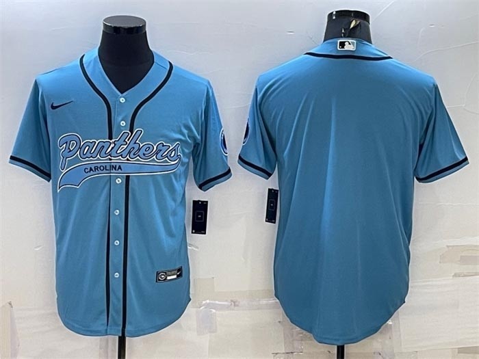 NFL Carolina Panthers Blank Blue With Patch Cool Base Stitched Baseball Jersey