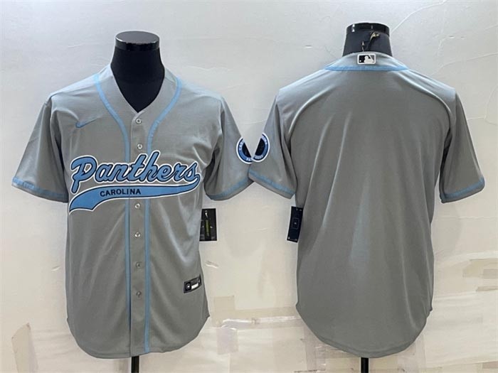 NFL Carolina Panthers Blank Grey With Patch Cool Base Stitched Baseball Jersey