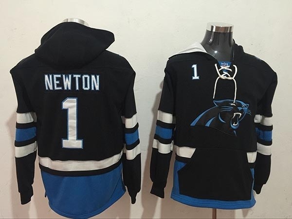 NFL Carolina Panthers #1 Cam Newton Black All Stitched Hooded Sweatshirt