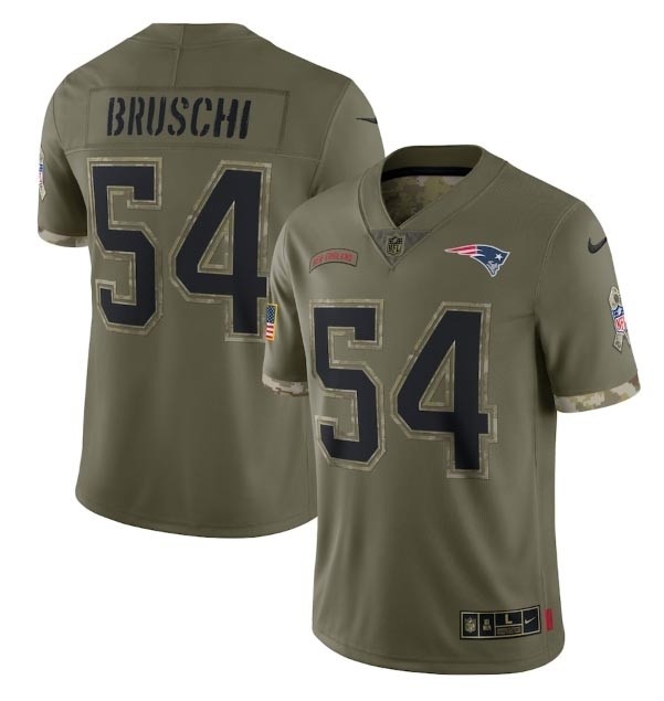 Men's New England Patriots #54 Tedy Bruschi Olive 2022 Salute To Service Limited Stitched Jersey