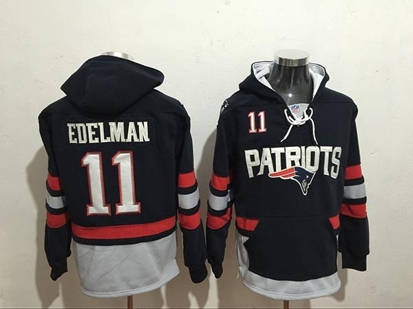 NFL New England Patriots #11 Edelman blue All Stitched Hooded Sweatshirt