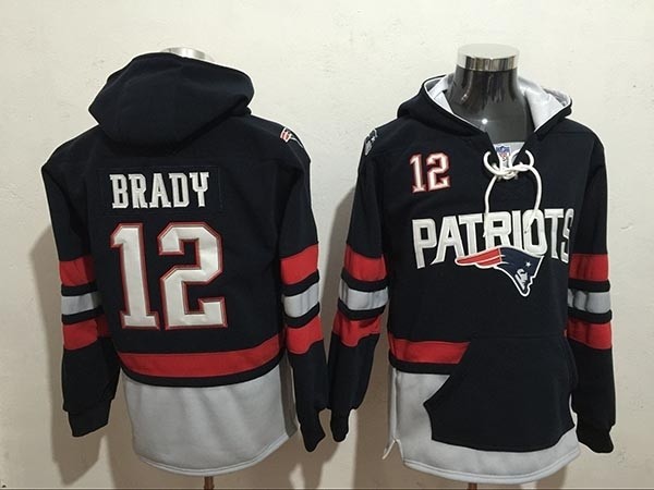 NFL New England Patriots #12 Tom Brady blue All Stitched Hooded Sweatshirt