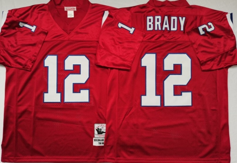 NFL Patriots #12 Tom Brady Red M&N Throwback Jersey