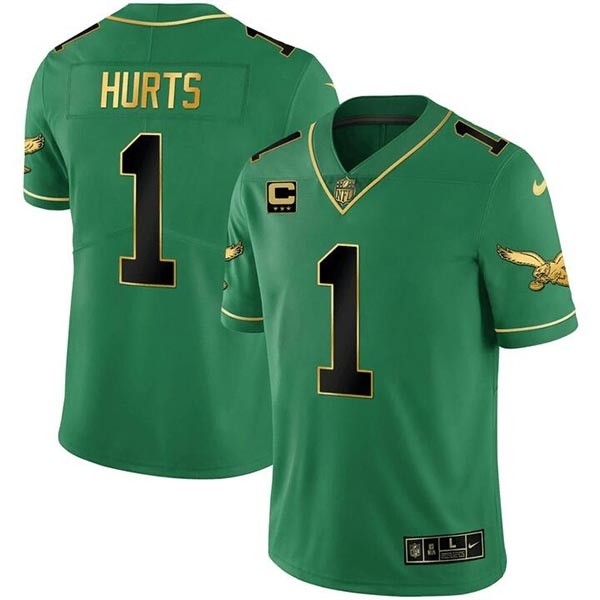 Men's Philadelphia Eagles #1 Jalen Hurts Green black Gold Vapor Limited Stitched Football Jersey