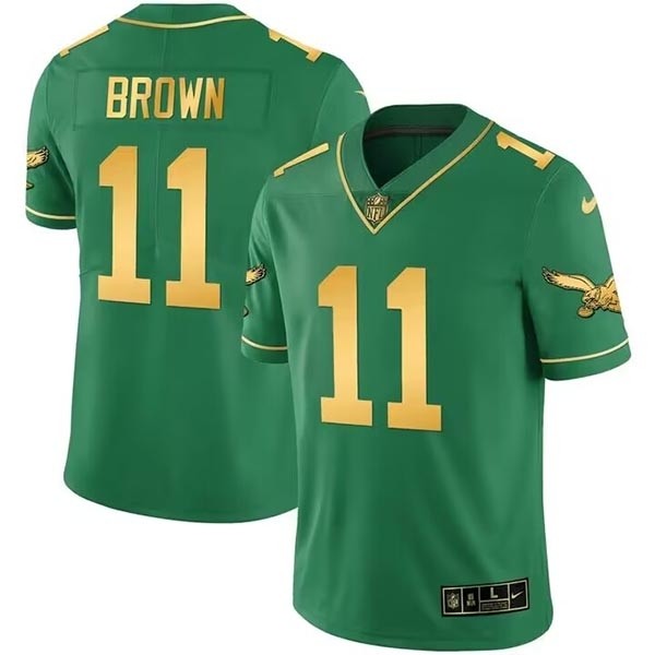 Men's Philadelphia Eagles #11 A.J. Brown Green gold Vapor Untouchable Limited Stitched Football Jersey