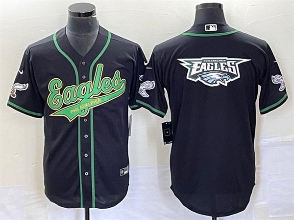 Men's Philadelphia Eagles Black Team Big Logo Cool Base Stitched Baseball Jersey