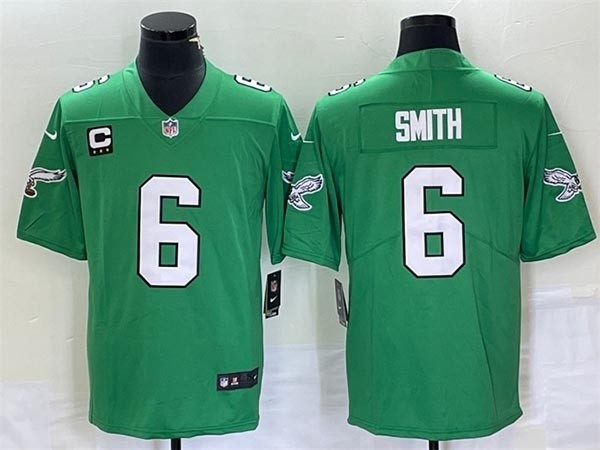 Men's Philadelphia Eagles #6 DeVonta Smith Emerald Green Vapor Limited With C Patch Stitched Football Jersey