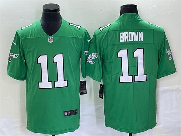 Men's Philadelphia Eagles #11 A. J. Brown Emerald Green Stitched Football Jersey