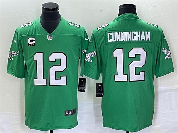 Men's Philadelphia Eagles #12 Randall Cunningham Emerald Green With C Patch Stitched Football Jersey