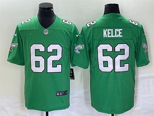 Men's Philadelphia Eagles #62 Jason Kelce Emerald Green Stitched Football Jersey