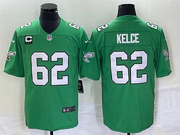 Men's Philadelphia Eagles #62 Jason Kelce Emerald Green Vapor Limited With C Patch Stitched Football Jersey