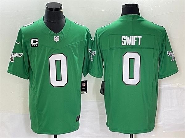 Men's Philadelphia Eagles #0 D'andre Swift Green 2023 F.U.S.E. With C Patch Vapor Untouchable Stitched Football jersey