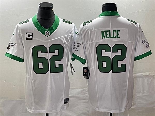 Men's Philadelphia Eagles #62 Jason Kelce White 2023 F.U.S.E. With C Patch Vapor Untouchable Stitched Football Jersey