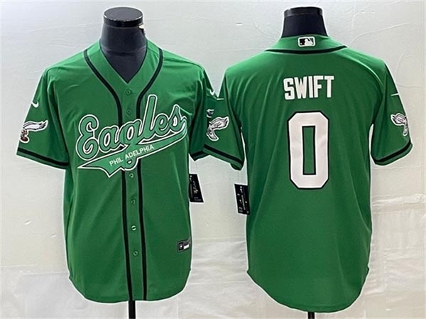 Men's Philadelphia Eagles #0 D'andre Swift Kelly Green Cool Base Stitched Baseball Jersey