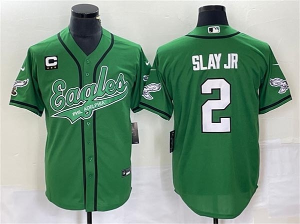 Men's Philadelphia Eagles #2 Darius Slay JR Kelly Green With C Patch Cool Base Stitched Baseball Jersey