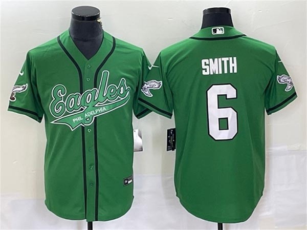 Men's Philadelphia Eagles #6 DeVonta Smith Kelly Green Cool Base Stitched Baseball Jersey