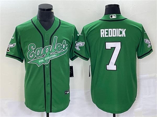 Men's Philadelphia Eagles #7 Haason Reddick Kelly Green Cool Base Stitched Baseball Jersey