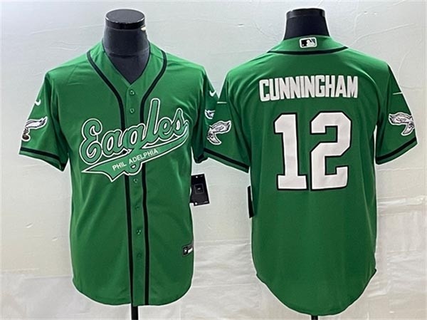 Men's Philadelphia Eagles #12 Randall Cunningham Kelly Green Cool Base Stitched Baseball Jersey