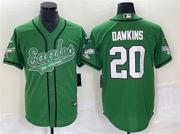 Men's Philadelphia Eagles #20 Brian Dawkins Kelly Green Cool Base Stitched Baseball Jersey