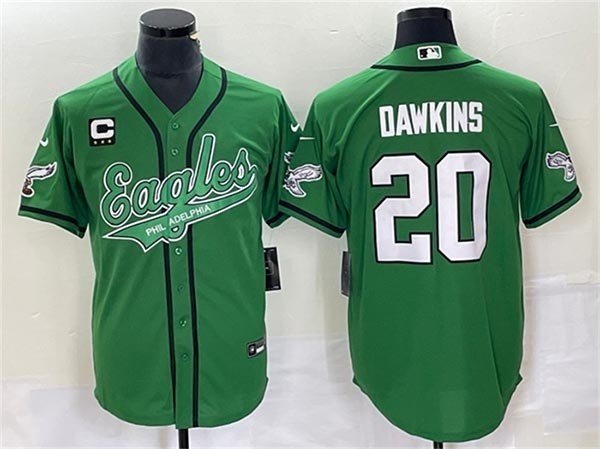 Men's Philadelphia Eagles #20 Brian Dawkins Kelly Green With C Patch Cool Base Stitched Baseball Jersey