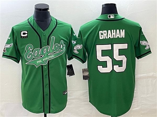 Men's Philadelphia Eagles #55 Brandon Graham Kelly Green With C Patch Cool Base Stitched Baseball Jersey