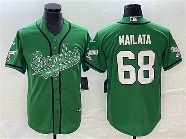 Men's Philadelphia Eagles #68 Jordan Mailata Kelly Green Cool Base Stitched Baseball Jersey