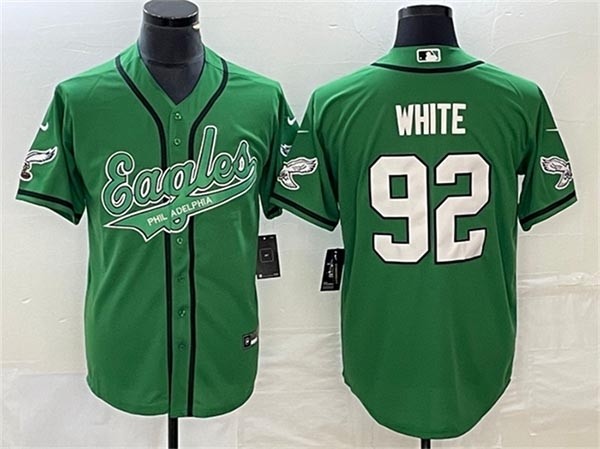 Men's Philadelphia Eagles #92 Reggie White Kelly Green Cool Base Stitched Baseball Jersey