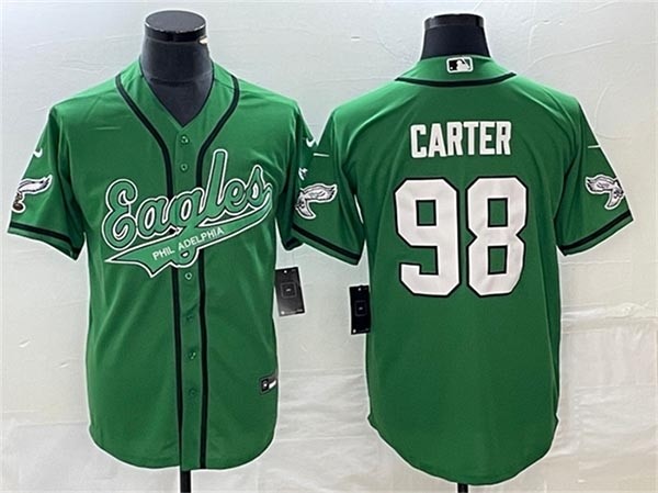 Men's Philadelphia Eagles #98 Jalen Carter Kelly Green Cool Base Stitched Baseball Jersey