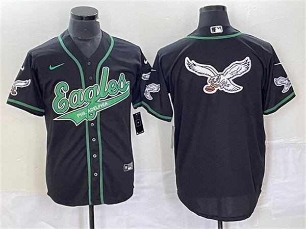 Men's Philadelphia Eagles Black Team Big Logo Cool Base Stitched Baseball Jersey