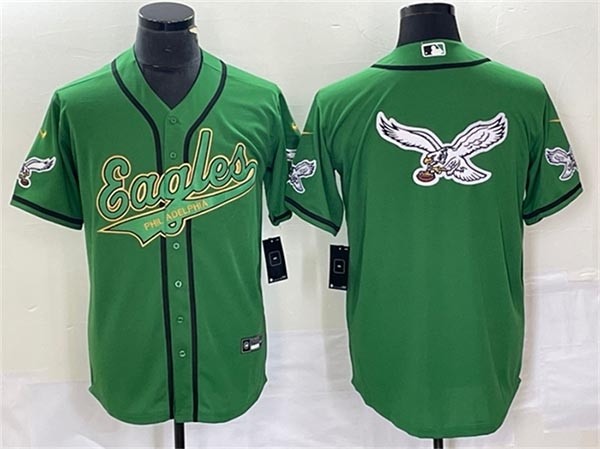 Men's Philadelphia Eagles Green Gold Team Big Logo Cool Base Stitched Baseball Jersey