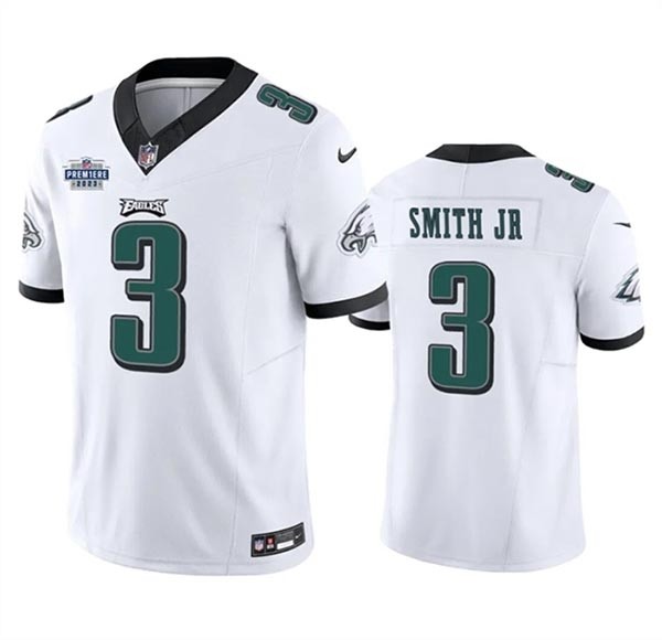 Men's Philadelphia Eagles #3 Nolan Smith JR White 2023 F.U.S.E. With Prem1ere Patch Vapor Untouchable Limited Stitched Football Jersey