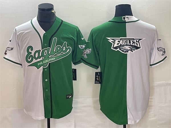 Men's Philadelphia Eagles Green White Split Team Big Eagles Logo Cool Base Stitched Baseball Jersey