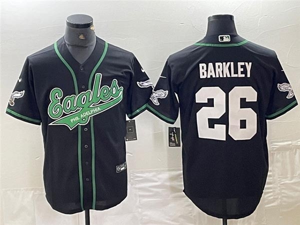 Men's Philadelphia Eagles #26 Saquon Barkley Black Baseball Jersey