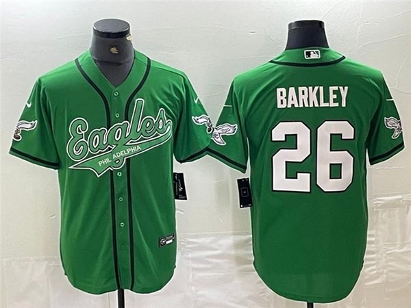 Men's Philadelphia Eagles #26 Saquon Barkley Kelly Green Baseball Jersey