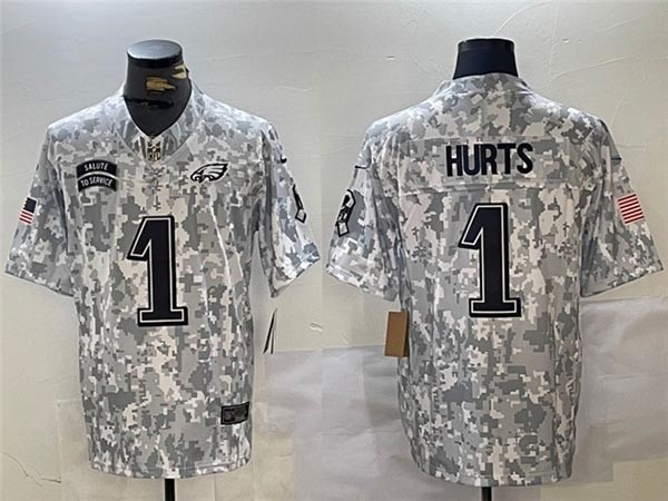 Men's Philadelphia Eagles #1 Jalen Hurts Arctic Camo 2024 Salute To Service Limited Jersey