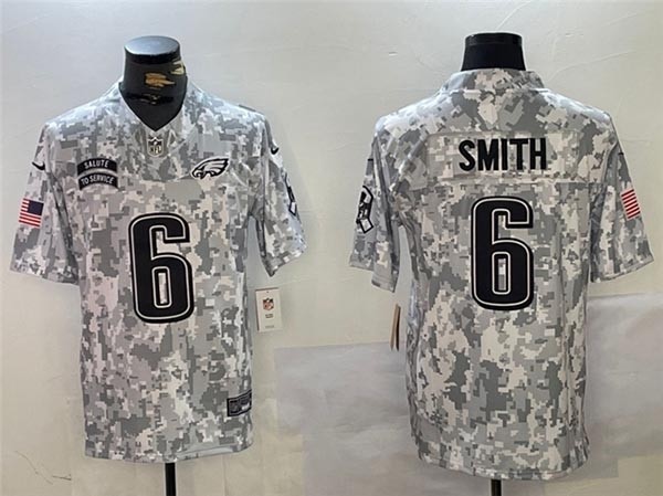 Men's Philadelphia Eagles #6 DeVonta Smith Arctic Camo 2024 Salute To Service Limited Jersey