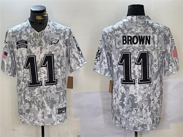 Men's Philadelphia Eagles #11 A.J. Brown Arctic Camo 2024 Salute To Service Limited Jersey