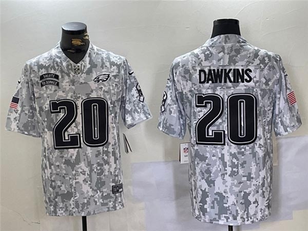 Men's Philadelphia Eagles #20 Brian Dawkins Arctic Camo 2024 Salute To Service Limited Jersey