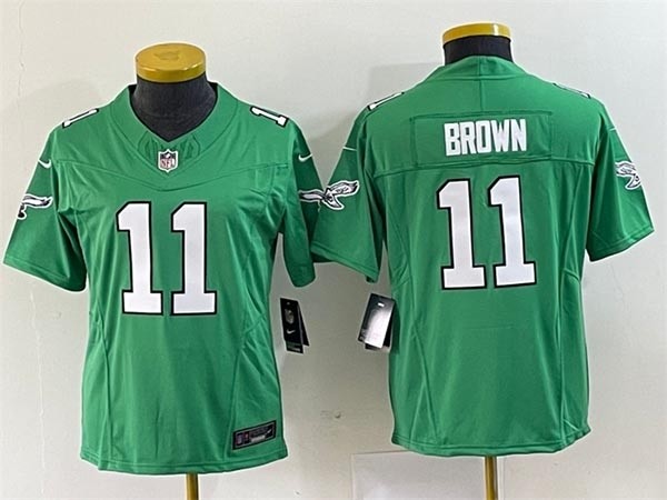 Women's Philadelphia Eagles #11 A.J.Brown Green 2023 F.U.S.E. Stitched Football Jersey(Run Small)