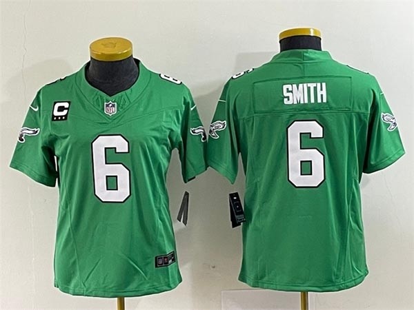 Women's Philadelphia Eagles #6 DeVonta Smith Green 2023 F.U.S.E. With C Patch Stitched Football Jersey(Run Small)