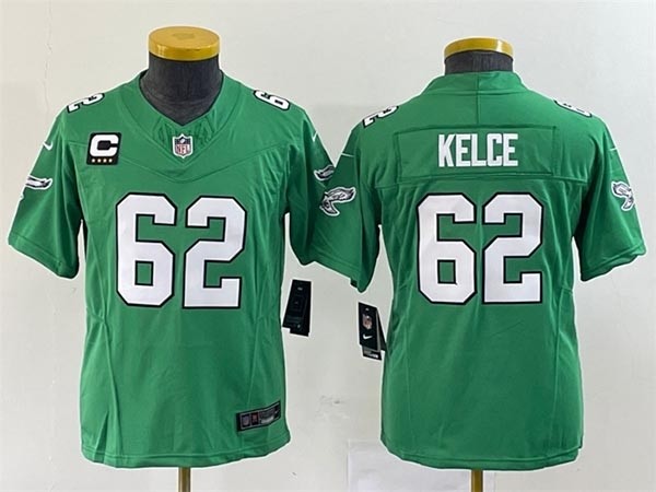 Women's Philadelphia Eagles #62 Jason Kelce Green 2023 F.U.S.E. With C Patch Stitched Football Jersey(Run Small)