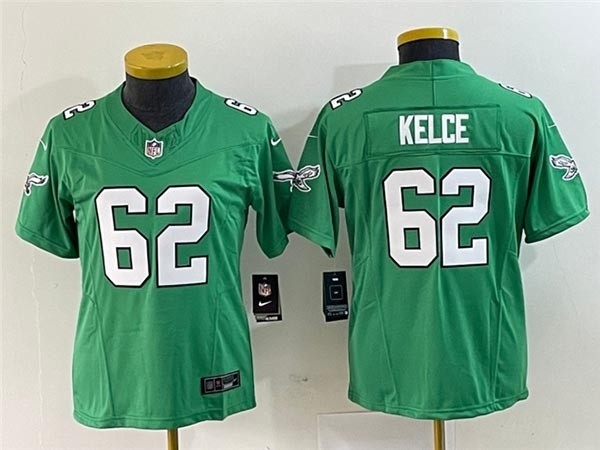 Women's Philadelphia Eagles #62 Jason Kelce Kelly Green Vapor 2023 F.U.S.E. Limited Jersey