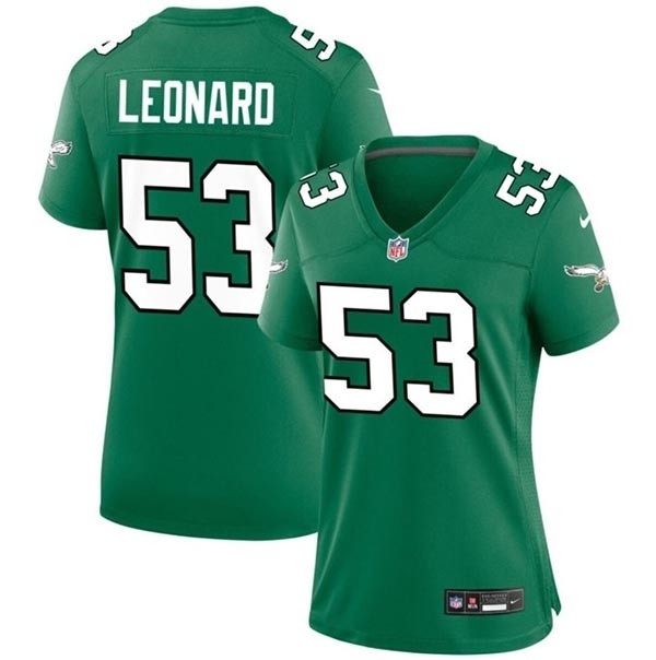 Women's Philadelphia Eagles #53 Shaquille Leonard Kelly Green Stitched Football Jersey(Run Small)