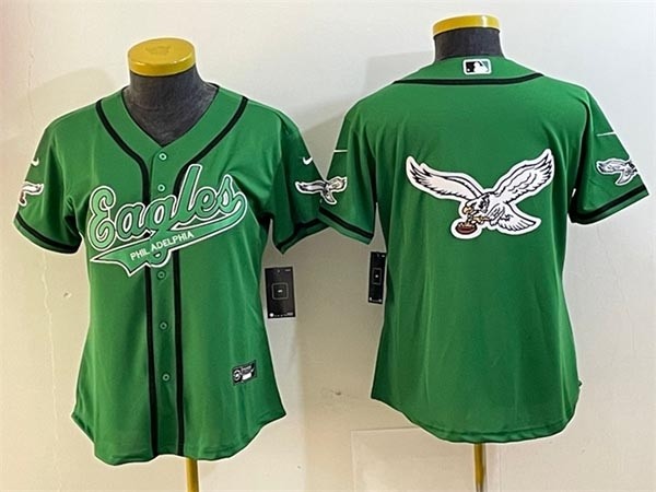 Women's Philadelphia Eagles Green Team Big Eagles Logo Cool Base Stitched Baseball Jersey(Run Small)