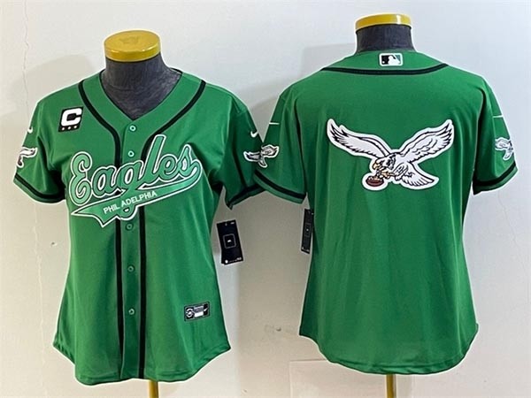 Women's Philadelphia Eagles Green Team Big Eagles Logo With 3-Star C Patch Cool Base Stitched Baseball Jersey(Run Small)