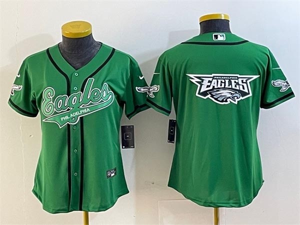 Women's Philadelphia Eagles Green Team Big Logo Cool Base Stitched Baseball Jersey(Run Small)