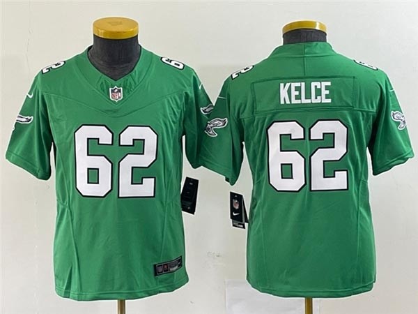 Youth Philadelphia Eagles #62 Jason Kelce Kelly Green Vapor 2023 F.U.S.E. Limited Jersey