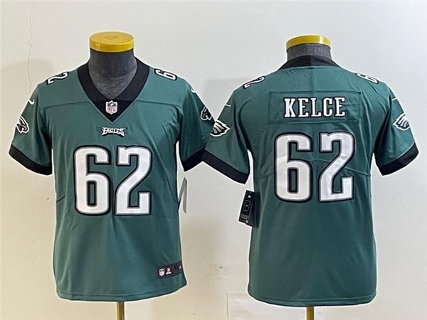 Youth Philadelphia Eagles #62 Jason Kelce Green Vapor Limited Jersey